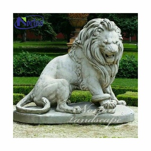 ประตูด้านหน้าที่กำหนดเองหินอ่อนสีขาวธรรมชาติรูปปั้นสิงโตหินขนาดใหญ่ประติมากรรมสำหรับตกแต่งสวน - Product Image 5