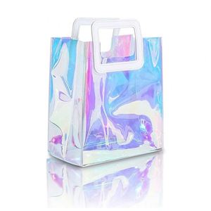 Custom Holiday Wedding Birthday Gift Wrap With Handle Rainbow Transparent Reusable Medium Pvc Hologram Bag - Product Image 1