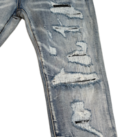 Jeans en denim pour hommes, vente en gros, style Y2K vintage, patchwork, appliqué, coupe slim, pantalon crayon, hiver, streetwear hip hop