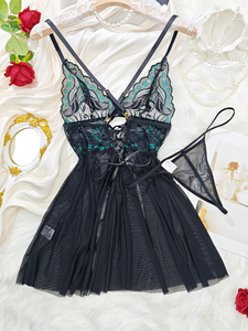 เดรสสายเดี่ยวครึ่งตัวระบายอากาศเซ็กซี่แขนกุดประดับลูกไม้ชุดใส่นอนผู้หญิงที่มีเสน่ห์ - Product Image 6