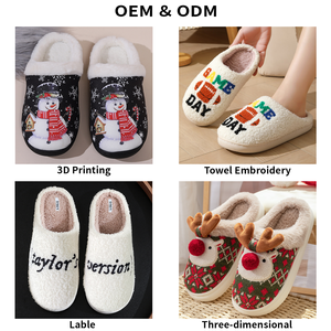 DERAN stampa <span class=keywords><strong>animale</strong></span> <span class=keywords><strong>peluche</strong></span> di natale pantofola Kawaii casa casa scarpetta femminile per signora all'ingrosso carino peloso pantofole da donna - Product Image 3
