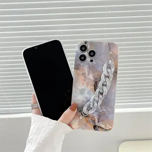 Luxury Marble Wrist Chain Phone Case For Iphone 13 Marble IMD Soft Tpu Phone Cover For Iphone Xs 11 12 13