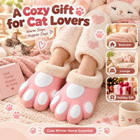 Chaussons d'hiver pour femmes en forme de patte de chat 3D, chauds, en peluche, doux, mignons, originaux, pour la maison et la chambre