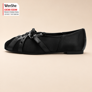 Bailarinas Planas Estilo Preppy con Cordones, Pliegues, Remaches, Tiras Cruzadas de Lazo, Vintage, Negras, Para Todas las Estaciones - Product Image 1