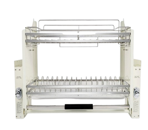 Étagère de rangement double couche en acier inoxydable de qualité supérieure, fabriquée en Chine, avec système de levage pour armoire de cuisine et amortisseur de fermeture douce - Product Image 1