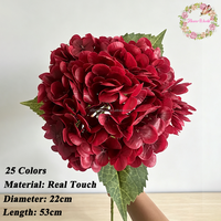 Bunga Artifisial Terlaris 154/196 Kelopak Bunga Hydrangea Merah Besar Sentuhan Realistis Berkualitas Tinggi Dekorasi Pernikahan