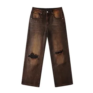 Ustom-pantalones holgados Vintage para hombre, calzas de cintura alta