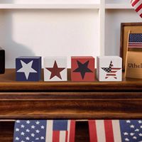 Ensemble de blocs de décoration en bois pour le 4 juillet, Jour de l'Indépendance des États-Unis, Décoration patriotique style ferme pour la maison, le bureau, le bureau de travail, l'étagère, le plateau à plusieurs niveaux