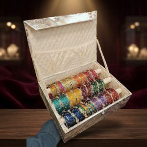 Ensemble de bracelets ethniques pour femmes, plaqués or, en verre, multicolores, bracelets de mariée indiens, lot de 12 douzaines de bracelets en verre Chudiyan avec 48 Ghungro de Kasmir - Product Image 3