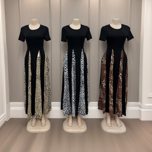 Abito Casual elegante da donna con stampa leopardata abito Vintage A righe A manica corta A vita alta - Product Image 1