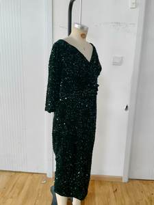 Chic <span class=keywords><strong>verde</strong></span> <span class=keywords><strong>esmeralda</strong></span> Floral con lentejuelas cuello en V <span class=keywords><strong>vestido</strong></span> de cóctel para noches de gala de verano dulce cintura Natural Midi frontal antiestático ODM - Product Image 5