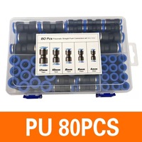 Kit de raccords rapides pneumatiques bleus pour tuyaux d'air, 40/60 pièces par boîte, diamètres extérieurs 4/6/8/10/12 mm, en plastique