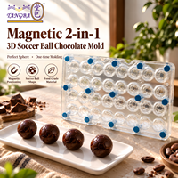 Moule à chocolat Tangba personnalisé magnétique 2-en-1 en forme de ballon de football 3D, en polycarbonate, 32 cavités, 15g, démoulage facile, qualité alimentaire FDA LFGB