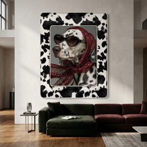 Tableau mural de luxe 80x100cm motif Dalmatien, peinture sur toile texturée 3D avec double cadre en similicuir, décoration moderne pour la maison - Product Image 1