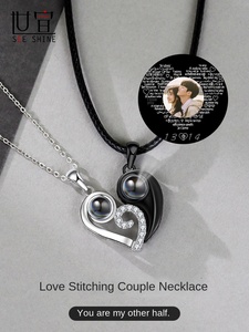 Amour couture sucer coeur forme <span class=keywords><strong>Couple</strong></span> collier paire en argent Sterling croix chaîne personnalisé <span class=keywords><strong>Photo</strong></span> enfants anniversaire à la mode - Product Image 2