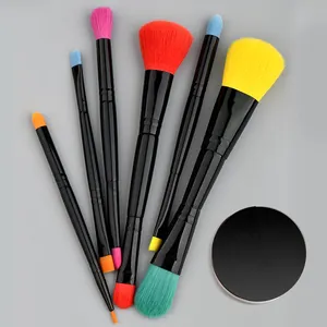 Shenzhen jafon regalo di Promozione pennelli cosmetici spazzole di trucco brush set 6 pcs dei capelli colorati double sided pennelli trucco