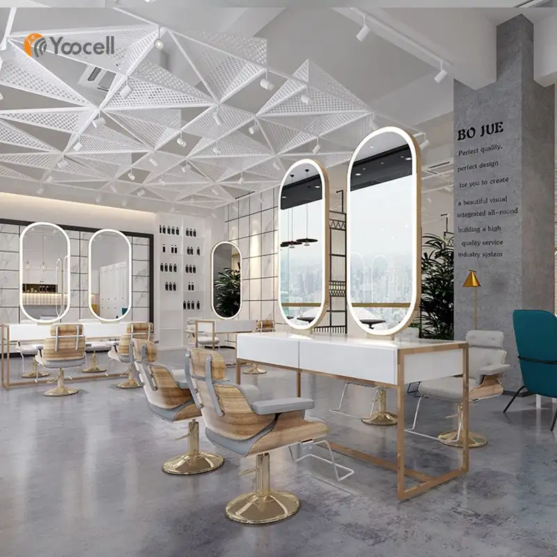 Yoocell luxus make-up salon möbel zwei seiten friseur styling spiegel station mit trockner halter