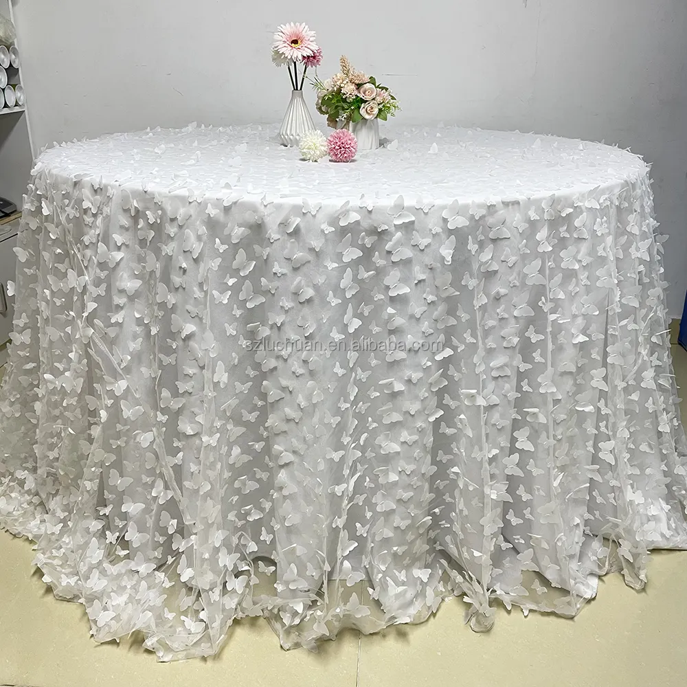 Neueste Art Tischdecke Hochzeit Rechteck Kunden spezifische Schmetterlinge Tisch überlagerung Runde Tischdecken für Hochzeiten