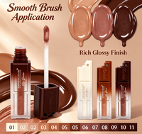 Brillant à lèvres chocolat en gros, hydratant, scintillant, non collant, effet miroir, maquillage des lèvres, gloss beauté, marque privée