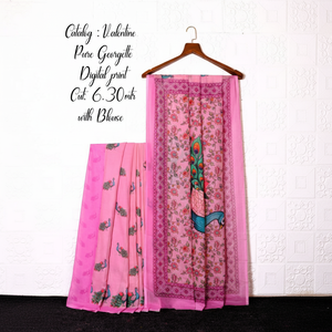 Saris en soie Georgette Pallu à impression numérique traditionnelle avec chemisier - Product Image 1