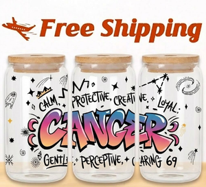 Free Shipping Premium 16oz Zodiac Sign Cancer UV DTF Cup Wrap Design 16oz Glass Can Transfer Sticker Waterproof Graffiti Decals - Product Image 1