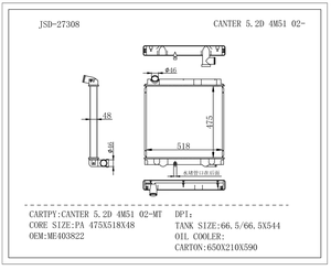 Radiador de Refrigeración de Agua para Motor JD 27308 OEM, Nuevo, para MITSUBISHI <span class=keywords><strong>CANTER</strong></span> <span class=keywords><strong>2002</strong></span> MT ME403822, Radiador Central de Aluminio 12 - Product Image 4