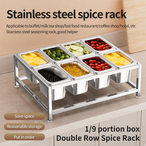 Stainless Steel 8 Compartment Condiment Rack Double Row Solid <b>Shelf</b> <b>Heavy</b> <b>Duty</b> Rust Proof Antibacterial Moisture Proof - Product Image 3