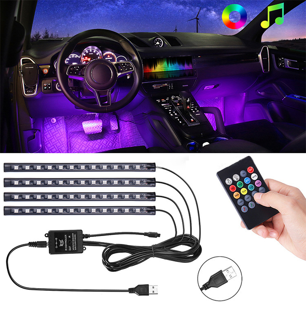 2025 Trending Electronics TCWin Car Ambient LED Strip Kit Universal 5V Decoration Music App Voice Control Active Sound Function