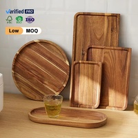 Plateaux de service en bois d'acacia de qualité professionnelle, empilables, rectangulaires et ronds, pour restaurant, café, boutique, hôtel