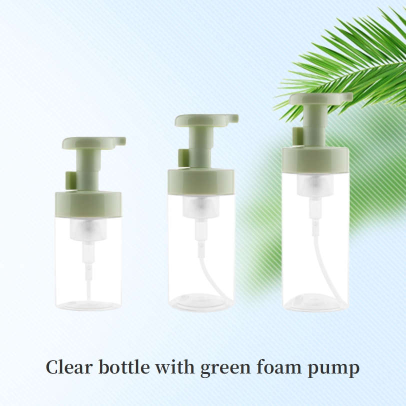 Clear bottle with green pump lid