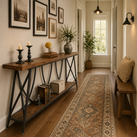 Table console étroite de 200 cm avec plateau en bois et structure métallique, table de canapé extra longue, meuble industriel étroit pour couloir