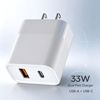 Chargeur GaN double USB A+C 30W/33W, prise US, PD PPS QC3.0, adaptateur secteur rapide pour appareils mobiles, certifié ETL