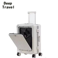 Valise trolley multifonctionnelle à ouverture frontale, cadre en aluminium, antivol, 20 pouces, pour affaires, unisexe, avec roulettes