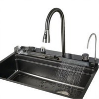 Robinet de cuisine simple en acier inoxydable 304, design moderne, multifonctionnel, pour lavage de légumes, avec fonction cascade et jet plongeant, grand modèle