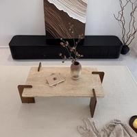 Meubles de Table basse de salon plateau en Trevertin unique en marbre configuration simple Design robuste Table à café et à thé de style moderne