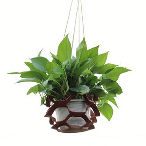 Round Pu Leather Drawstring Storage <b>Foldable</b> Fruit <b>Basket</b> With Jute Rope Outdoor Plant Hanger Planter Wall - Product Image 6