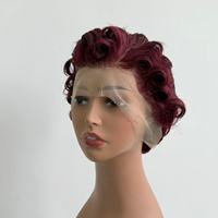 Perruque Courte Bouclée Pixie, Grade 12A, Lace Frontale, 100% Cheveux Humains, Économique, Perruque Humaine