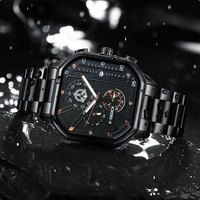 Reloj Cuadrado de Moda para Hombre, Multifunción, Cronógrafo, Movimiento de Cuarzo, Resistente, Luminoso, Tres Agujas, Acero Inoxidable
