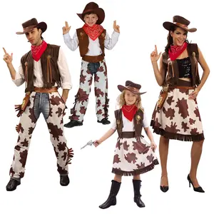 Adulto maschio Skits Cowboy vestiti molto occupati festa dei bambini Cosplay American Western Cowboy Vest Hat Family Set