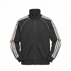 Veste de survêtement noire pour homme, entièrement zippée, col montant, design sportif, poches latérales, respirante, en polyester mi-lourd, idéale pour le printemps - Product Image 1