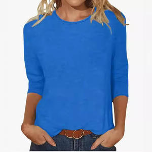 T-shirt floreale estiva a sette maniche da <span class=keywords><strong>donna</strong></span> con scollo rotondo a girocollo stampato - Product Image 4