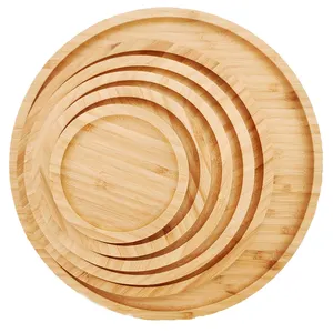 Customizable Logo Wood Flatware Tableware Round Dinner Plates Set Bamboo Wooden Plate Dinnerware Sets