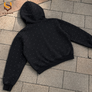 Sweat à capuche zippé pour homme en molleton épais 500 g/m² avec strass intégral style Hip Hop, personnalisable avec logo brodé - Product Image 2