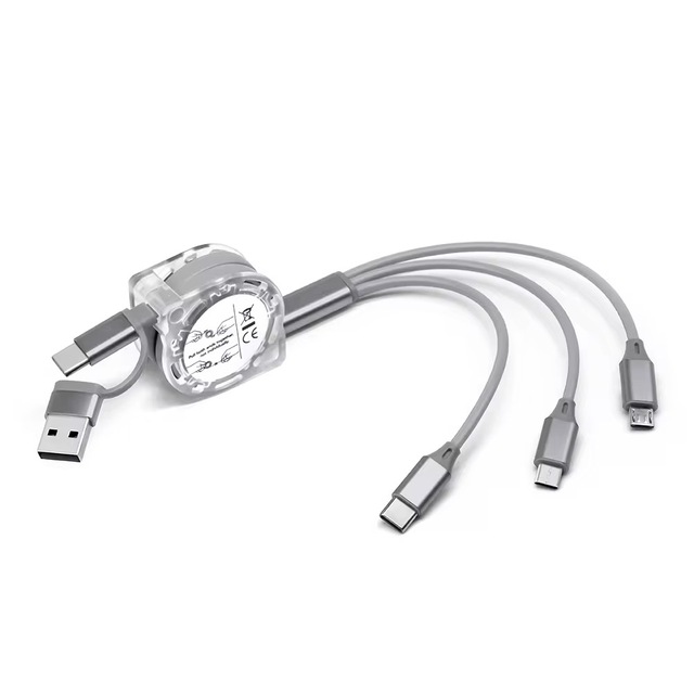 Gift Logo Customized 5-in-1 1m Retractable USB Cable Fast Charging Micro C Type Android L 3 in 1 Charger Cable for Mobile Phone