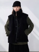 Veste matelassée en mélange de cachemire pour femme, col montant, fermeture à boutons, poches passepoilées, coupe ample et oversize, respirante, pour l'hiver