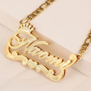 Nome personalizzato personalizzato collana corona a doppio strato 18k oro placcato in acciaio inox nome personalizzato per collana pendente natale - Product Image 1