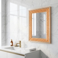 Miroir mural rectangulaire décoratif de luxe avec cadre en aluminium doré plume sarcelle orange en verre de qualité suspendu pour la décoration intérieure