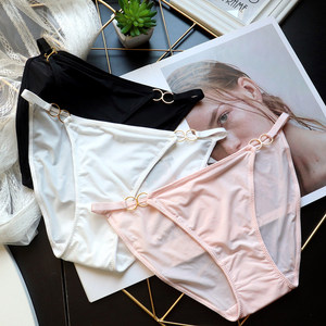 Wholesale Ribbon Iron Ring Sexy Silk <strong>slip</strong> Women's Low Waist Underwear Women's Ice Panties - Product Image 1