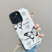 Coque de téléphone portable en cuir artificiel TPU avec impression de papillons et de feux d'artifice noirs pour iPhone X Xr 11 12 13 14 15 16 17 18 Pro Max