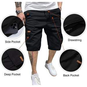 2025 pantalones cortos informales de sarga de algodón para hombre, pantalones cortos de compresión de baloncesto hasta la rodilla de 5 pulgadas, logotipos lisos teñidos - Product Image 2